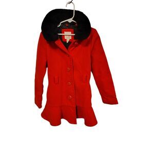 Cat &‎ Jack Red and Black Faux Fur Button Down Coat